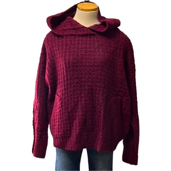Elizabeth and James Waffle Hoodie Sweater, Burgundy, Large - Picture 1 of 12